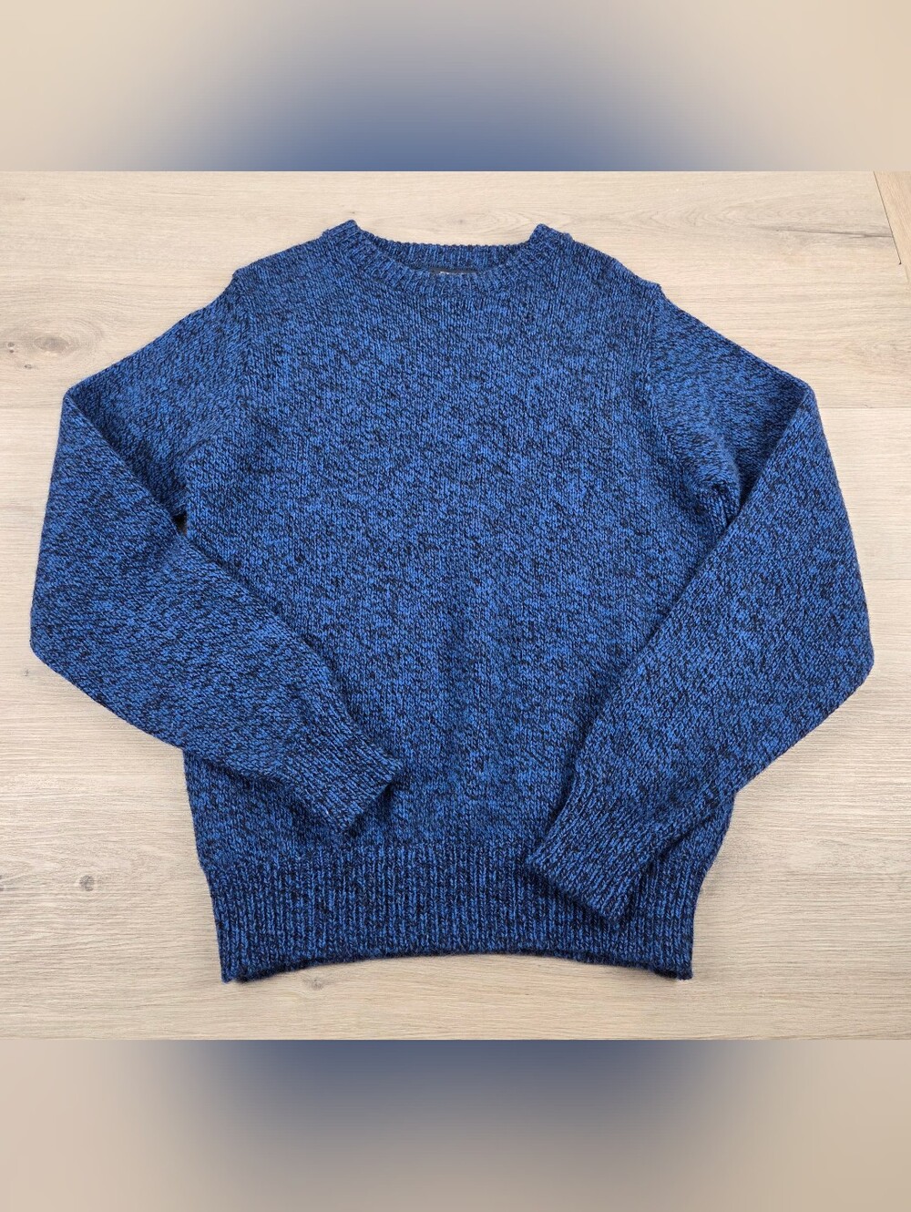 Vtg Lands End Wool Sweatshirt Mens Medium Crewneck Blue Black Speckled USA